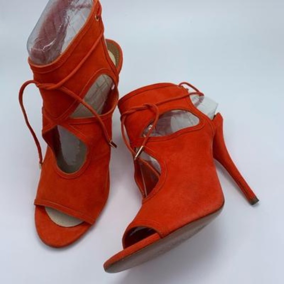 Orange Aquazzura Sexy Thing Peep Toe Suede Booties - Picture 4 of 8